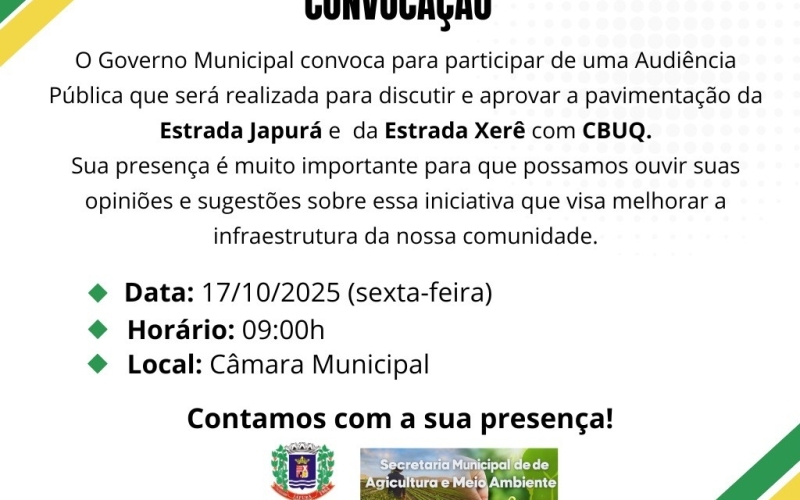  Convite aos Produtores Rurais da Estrada Japurá e Estrada Xerê