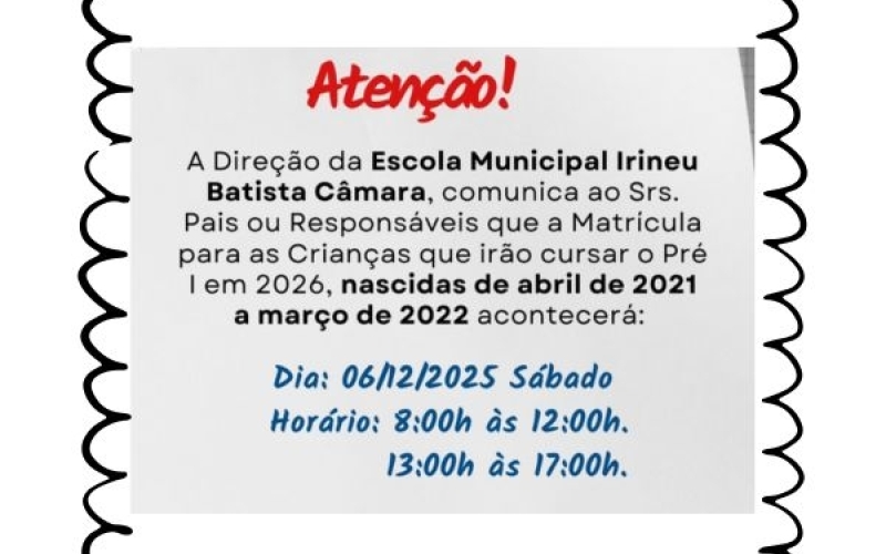 Matrícula para o Pré I